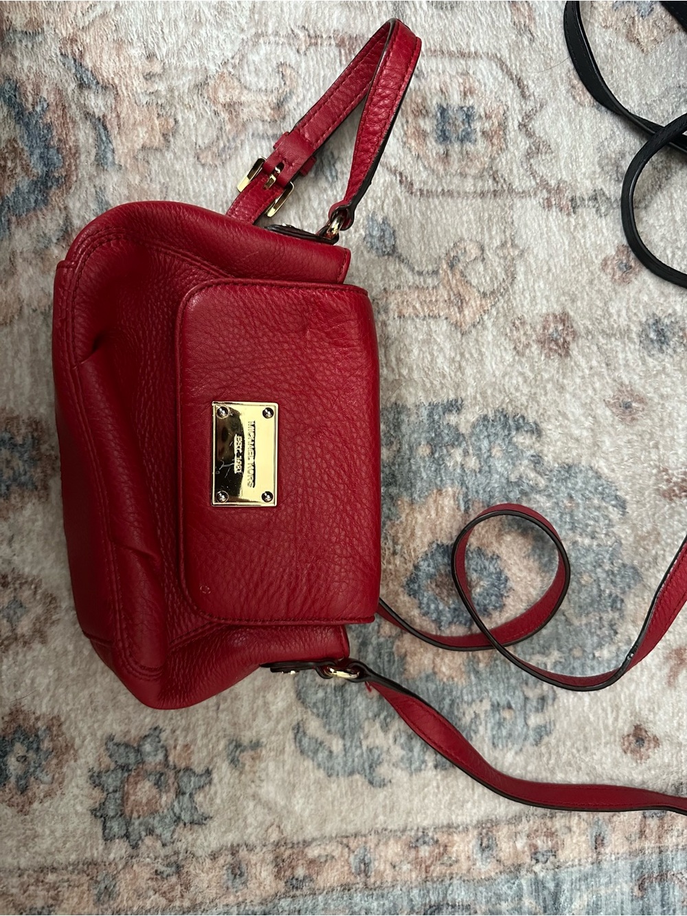 Michael Kors Red Leather Crossbody with Gold Plaque